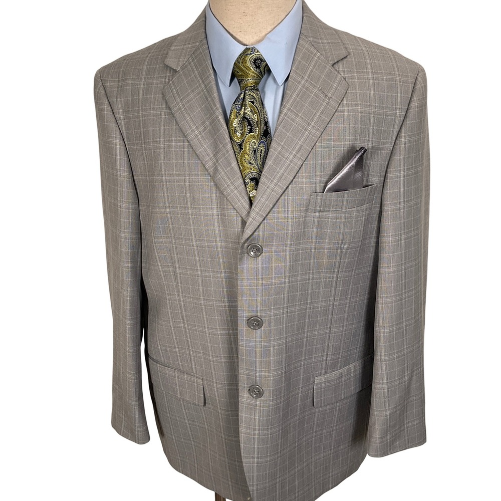 Luca Rossi Italia Suit Mens 46R 31W30L Gray Plaid Superior 150s HighTech Square